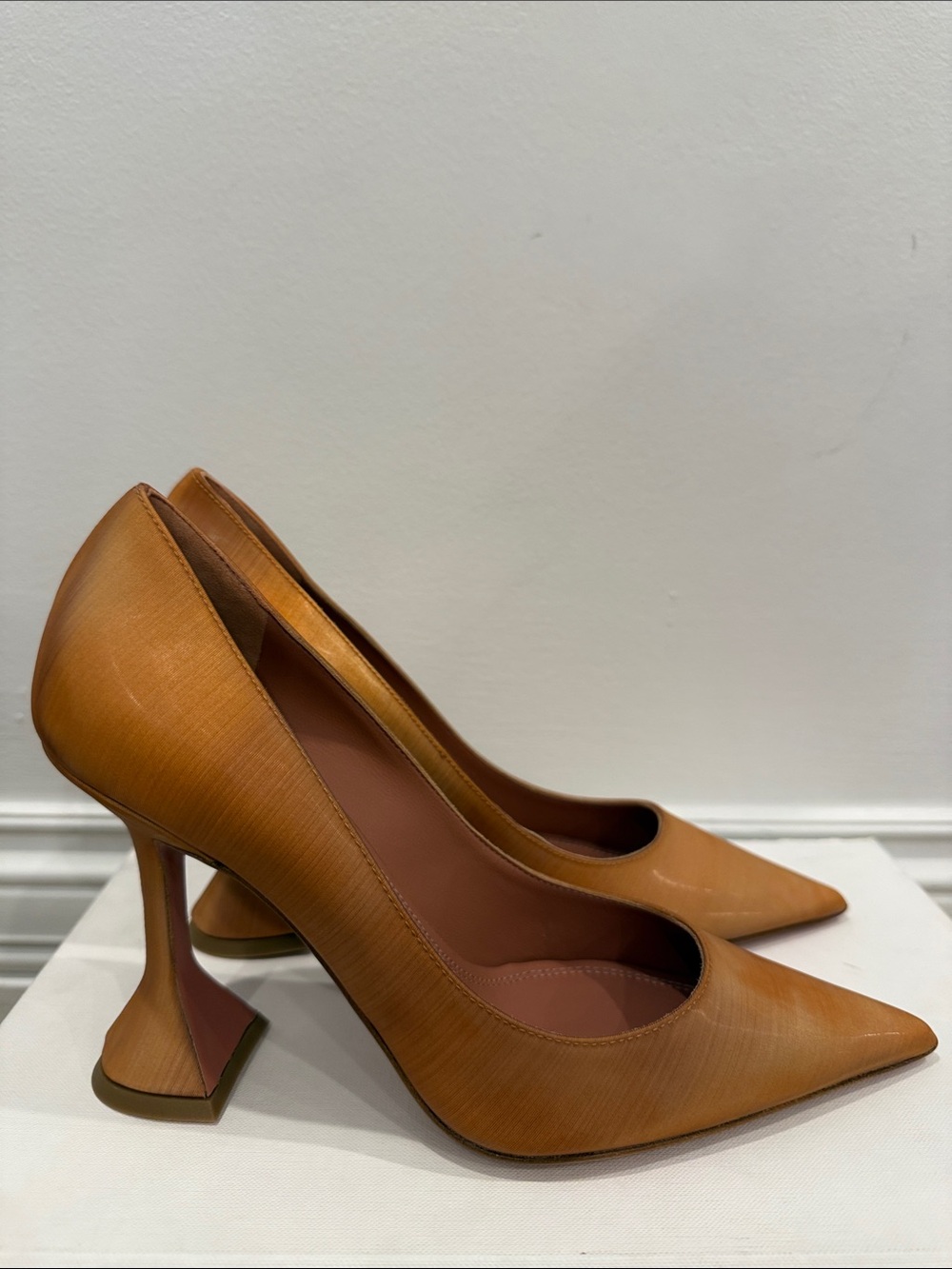 Amina Muaddi Camel Pointed Toe Pumps Size EU 37 Brand New
